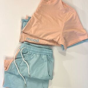 Peach & Blue Pastel Men/s Summer 2 PC Set T-Shirt and Shorts Vacation Set
